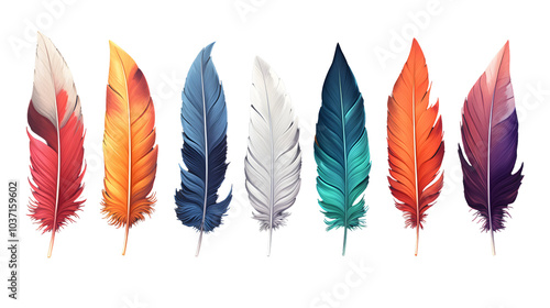 Vibrant Colored Feathers isolated on transparent background