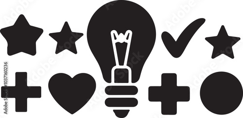 Bulb Icons-  camera icon- microphone glph icon - Human brain icon- Heart Icon- Mobile phone icon- Home icon - ALL VECTOR 
Illustration LCON white background.