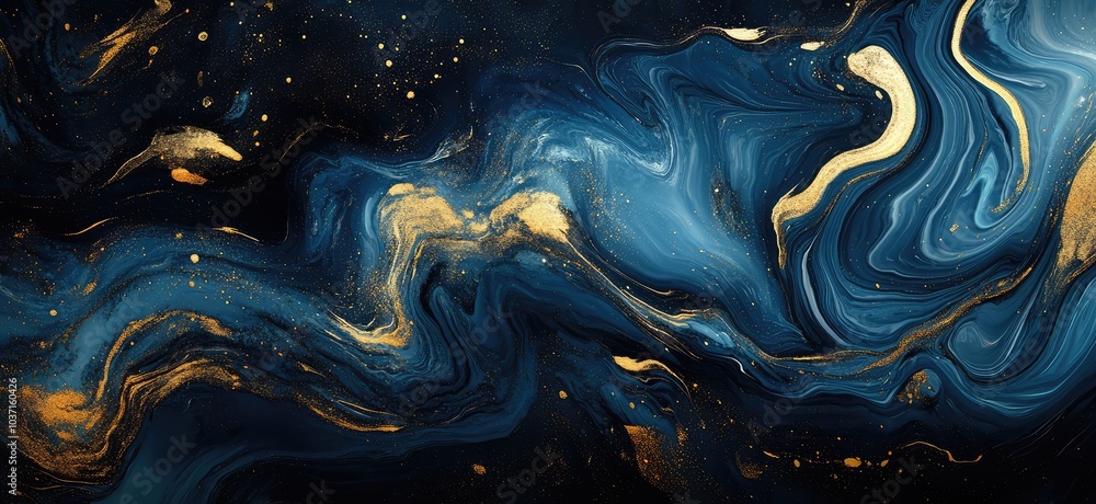 Abstract Blue and Gold Liquid Metals. AI generated illustration. Abstract Blue and Gold Liquid Metals. AI generated illustration.