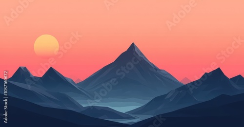 Minimalistic Mountain Landscape. AI generated illustration.