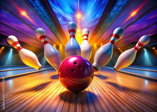 Bowling Ball Striking Pins for a Perfect Game in Action Photography photo