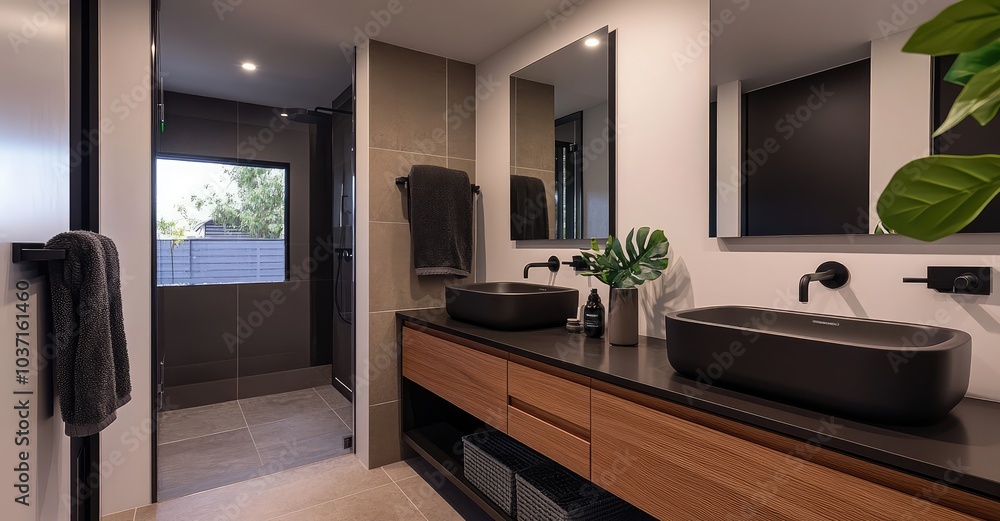 Modern Ensuite Bathroom. AI generated illustration. Modern Ensuite Bathroom. AI generated illustration.