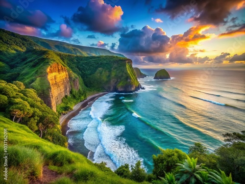 Breathtaking View of Pololu Valley Lookout Overlooking Kohala Coastline on Big Island photo