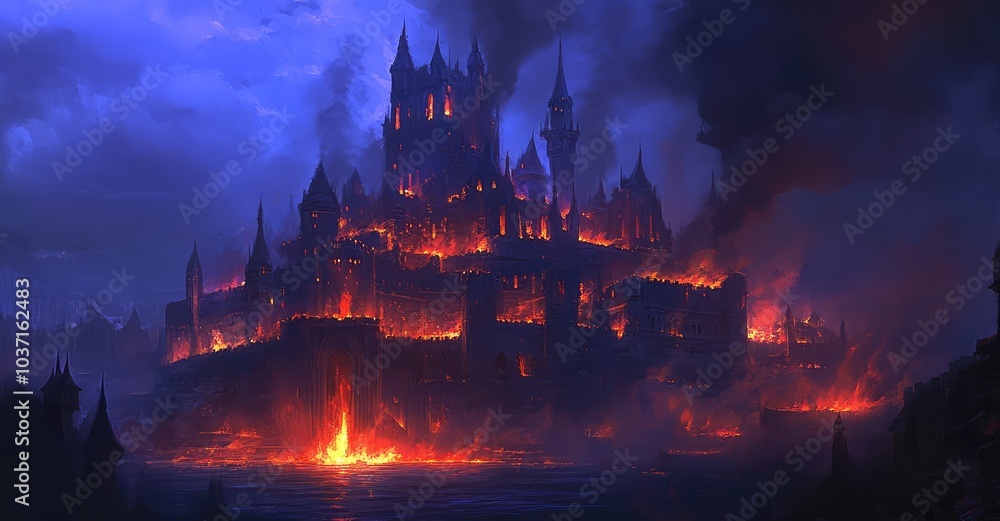 Nightmarish Citadel of Flames. AI generated illustration. Nightmarish Citadel of Flames. AI generated illustration.