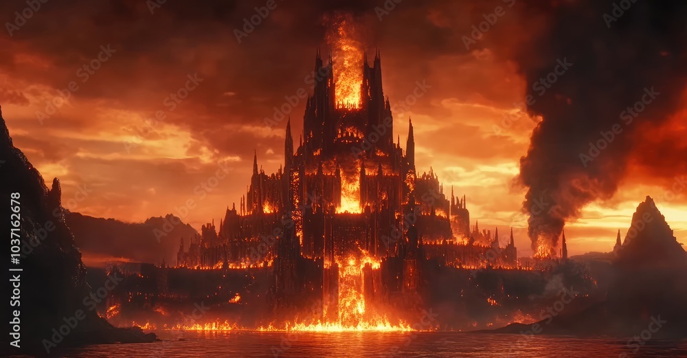 Nightmarish Citadel of Flames. AI generated illustration. Nightmarish Citadel of Flames. AI generated illustration.