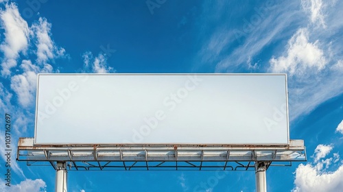 Large blank billboard with blue sky and clouds, ideal for advertising or marketing content, providing ample copy space.