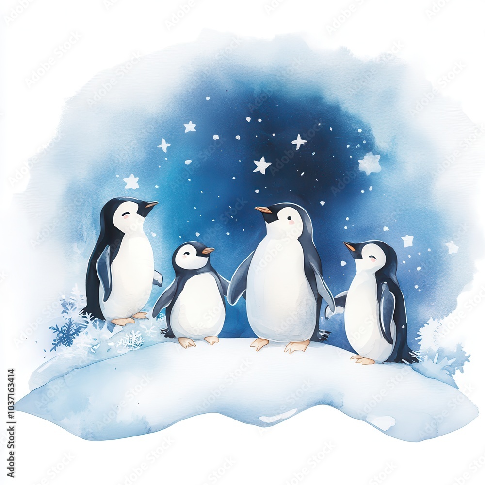 Fototapeta premium Penguins Gathered on Snowy Shore