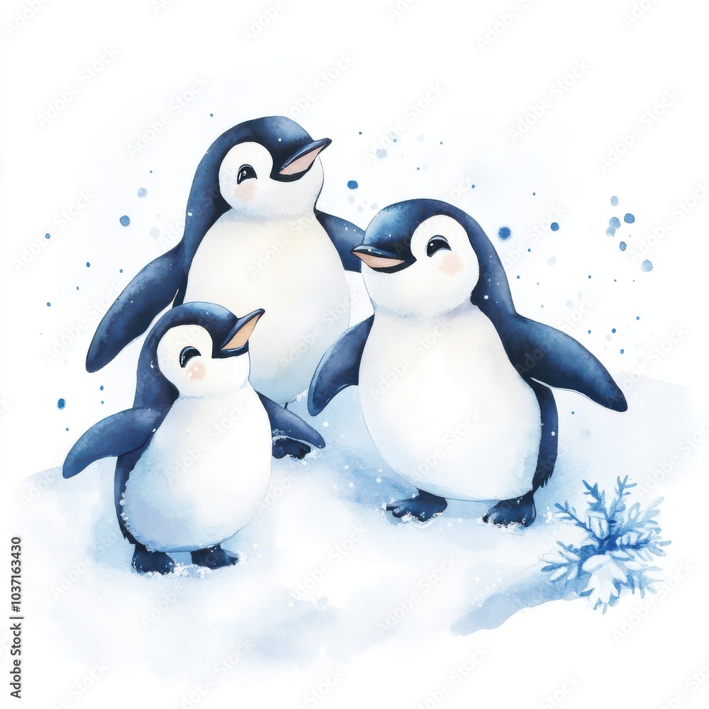 Obraz premium Group of Penguins on Snowy Shore