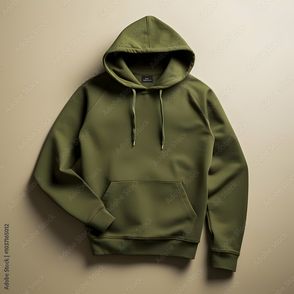 A green hoodie displayed against a neutral background, highlighting its casual style. A green hoodie displayed against a neutral background, highlighting its casual style.