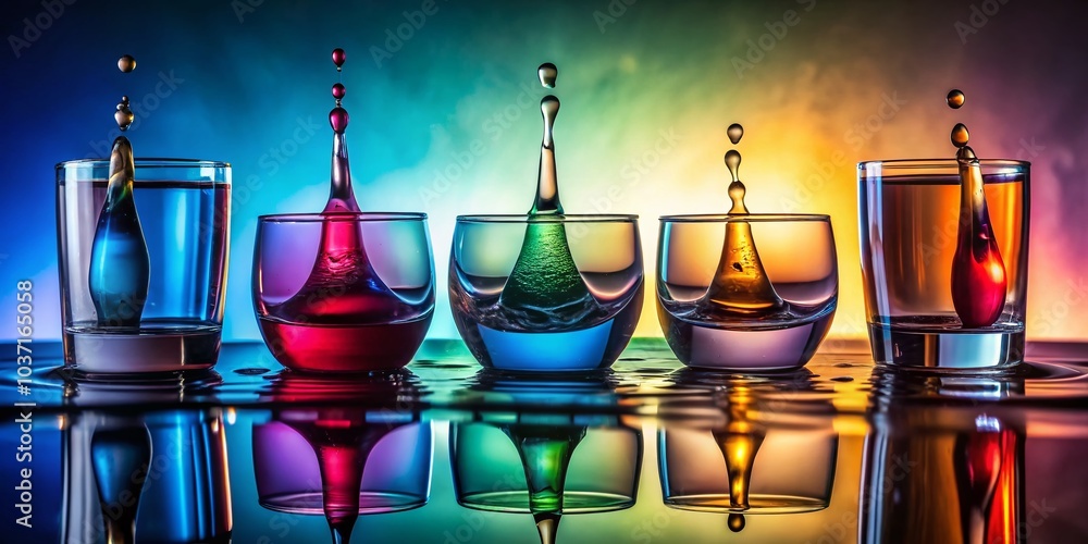 Captivating Drop of Liquid Falling into Glass Containers - Macro Photography of Colorful Liquid Splash Captivating Drop of Liquid Falling into Glass Containers - Macro Photography of Colorful Liquid Splash