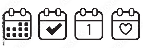 Calendar icon. Calendar planner icon collection. Reminder organizer event signs. Calendar notification icon. Business plan schedule. Stock vector