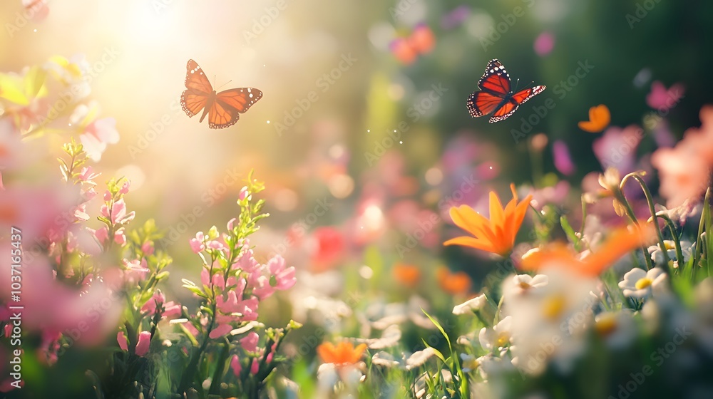 196. A beautiful garden filled with blooming flowers, butterflies fluttering, and a gentle breeze 196. A beautiful garden filled with blooming flowers, butterflies fluttering, and a gentle breeze