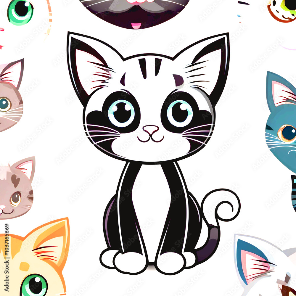 A cartoon shape black and white cat A cartoon shape black and white cat