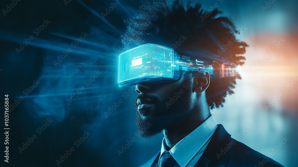 Futuristic virtual reality headset illuminates user's face with ...
