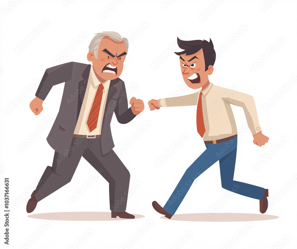 Illustration of Businessmen in Heated Conflict and Argument in an Office Setting, Perfect for Workplace Dispute and Corporate Conflict Themes Illustration of Businessmen in Heated Conflict and Argument in an Office Setting, Perfect for Workplace Dispute and Corporate Conflict Themes