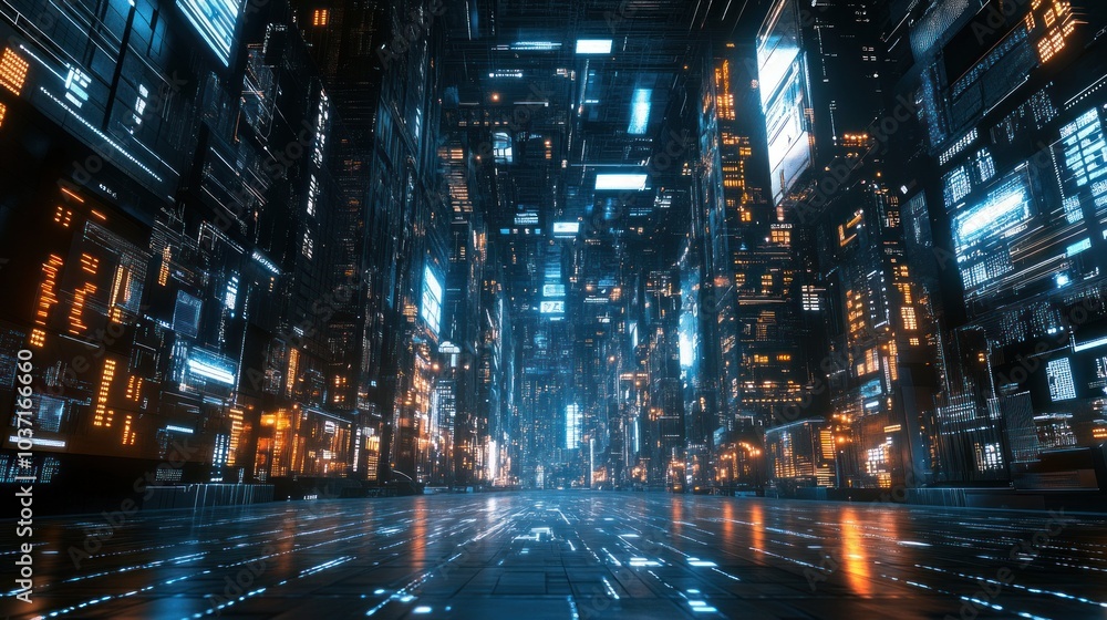 A futuristic digital cityscape filled with glowing structures and intricate designs. A futuristic digital cityscape filled with glowing structures and intricate designs.