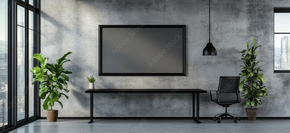 Fototapeta premium Minimalist Black Picture Frame Mockup. AI generated illustration.