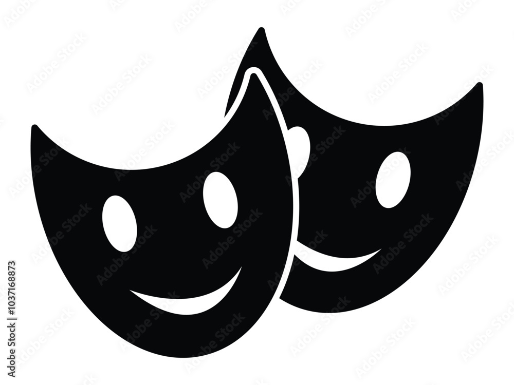 Mask icon. Happy face mask, theatre human masks icons, vector logo design. Drama and comedy mask icon set. Vector illustration. Mask icon. Happy face mask, theatre human masks icons, vector logo design. Drama and comedy mask icon set. Vector illustration.
