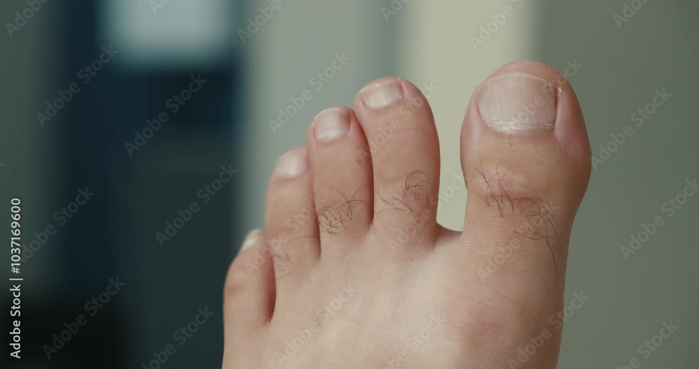 Closeup detailed shot of a human foot with Hallux valgus against blur natural light background Closeup detailed shot of a human foot with Hallux valgus against blur natural light background