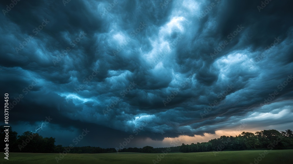 220. A dramatic view of a thunderstorm rolling over a peaceful countryside, with dark clouds and flashes of lightning 220. A dramatic view of a thunderstorm rolling over a peaceful countryside, with dark clouds and flashes of lightning