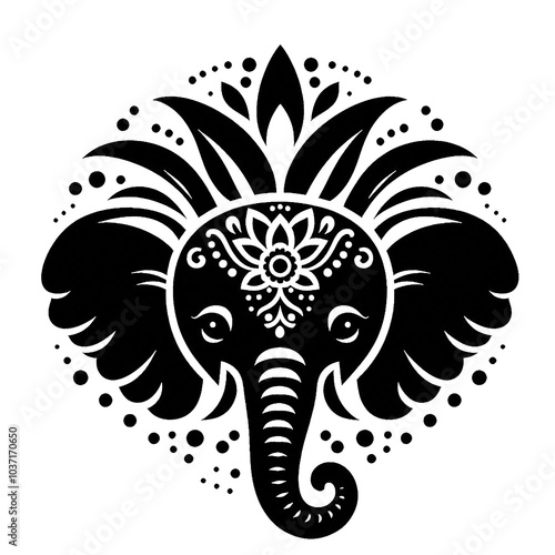 silhouette design of baby elephant face design photo