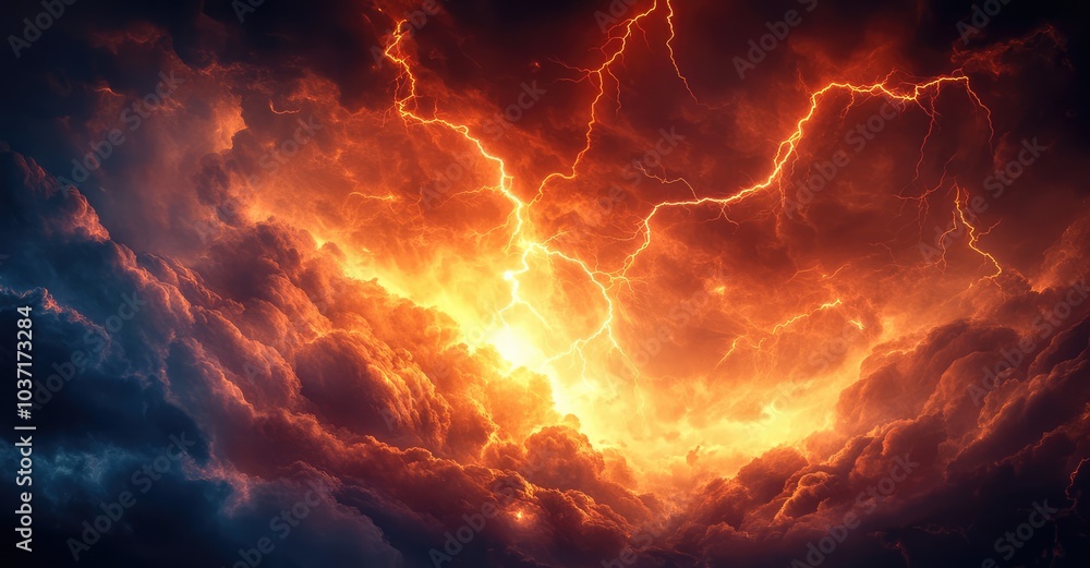 The Wrath of God: Lightning Storm. AI generated illustration. The Wrath of God: Lightning Storm. AI generated illustration.