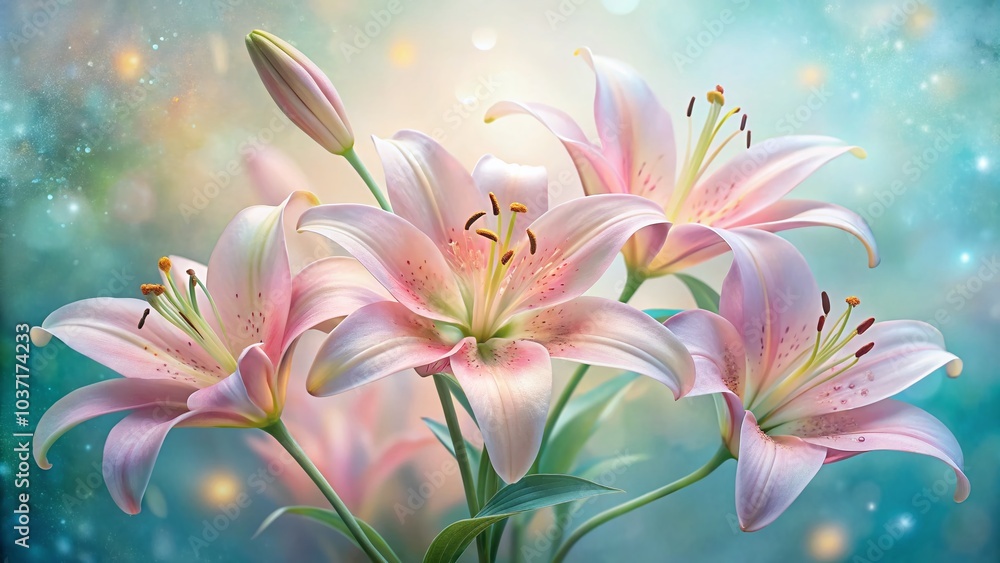 Closeup of Soft Pink Lilies in Bloom - Captivating Double Exposure Photography for Floral Enthusiasts