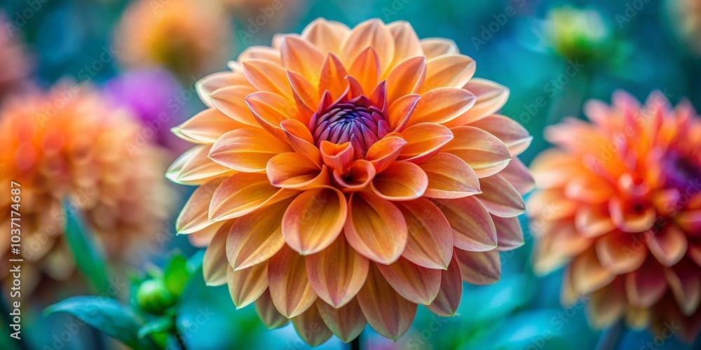 Closeup of Vibrant Dahlia Flower with Orange and Blue Petals for Urban Exploration Photography Closeup of Vibrant Dahlia Flower with Orange and Blue Petals for Urban Exploration Photography