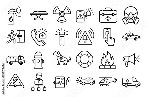 Set of 24Emergency Outline Icons - Line Art Design for Printable Graphics photo