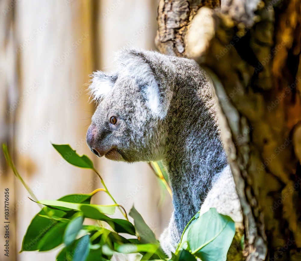 the cute koala in his typical behavior