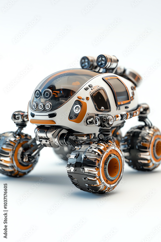 Futuristic robot rover designed for exploring unknown terrains and environments