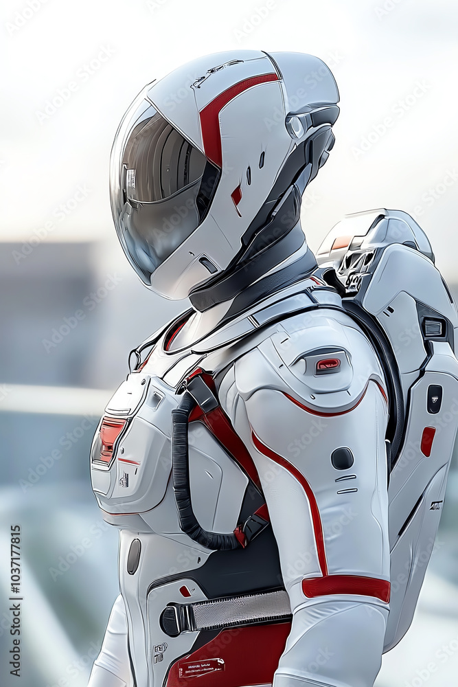 Futuristic space explorer in advanced high-tech suit ready for cosmic adventures Futuristic space explorer in advanced high-tech suit ready for cosmic adventures