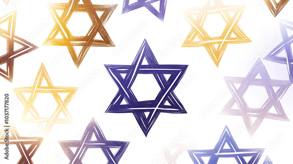 Colorful Star of David pattern with hand-drawn style on a light background
Colorful Star of David pattern with hand-drawn style on a light background