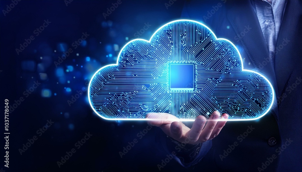 Abstract digital cloud computing concept on a dark blue background. Abstract digital cloud computing concept on a dark blue background.
