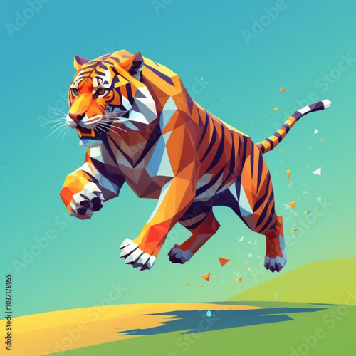 Angry aggressive tiger jumping 8 meters