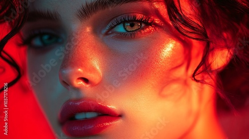 fashion photo of young model in red tones