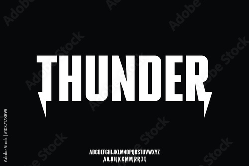 Modern strong thunder sans serif alphabet display font vector illustration