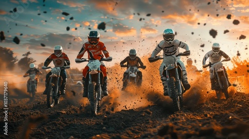 Motocross Riders Racing on a Dusty Track photo