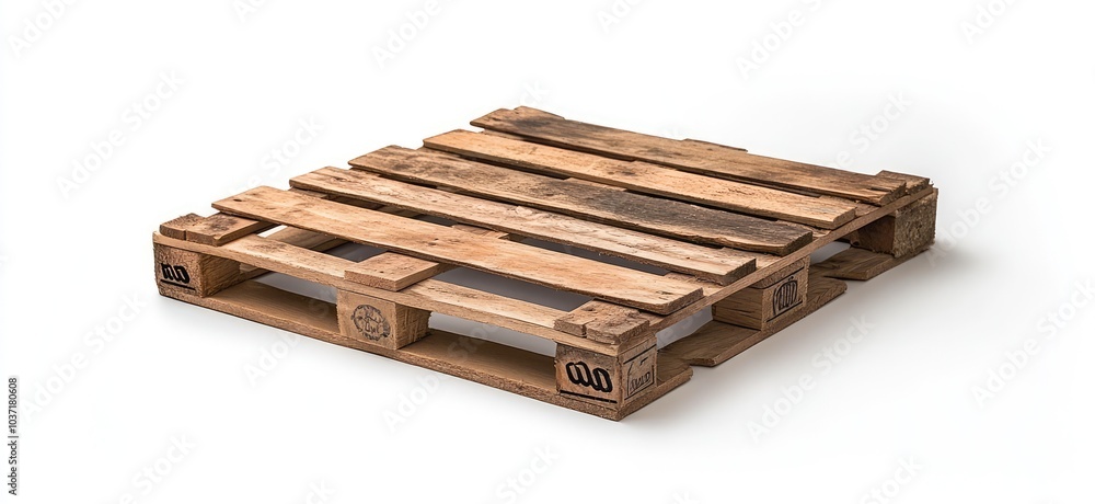 Wooden pallet cutout on white background. AI generated illustration. Wooden pallet cutout on white background. AI generated illustration.
