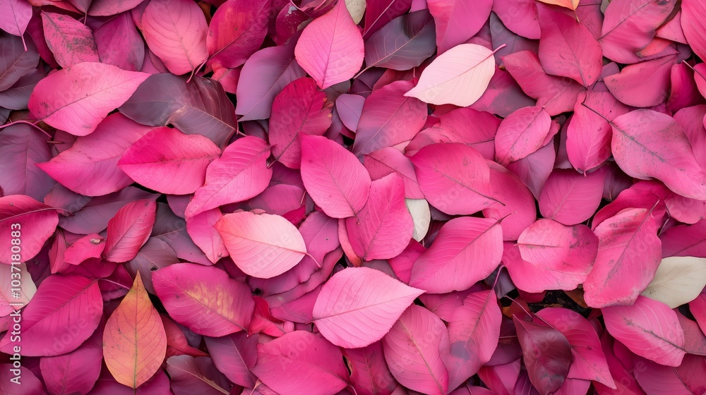 Hot pink fall leaves covering the ground. Hot pink fall leaves covering the ground.