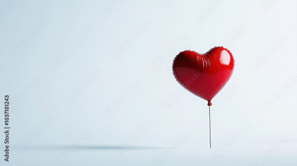 Floating red heart balloon on light blue background symbolizing love and celebration Floating red heart balloon on light blue background symbolizing love and celebration