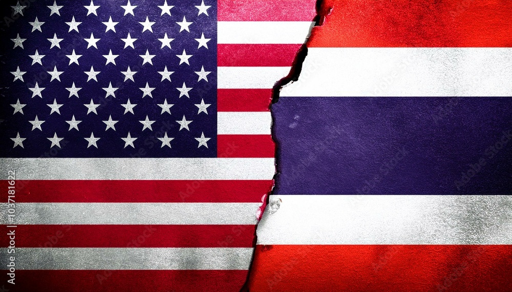Obraz premium 古いビンテージのアメリカの国旗とタイの国旗(Old grunge vintage japan flag and Thailand flag.) 