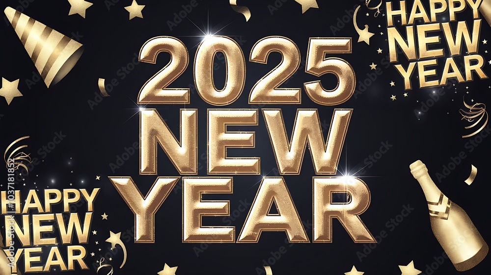 2025 Happy New Year with Gold Accents and Confetti 2025 Happy New Year with Gold Accents and Confetti