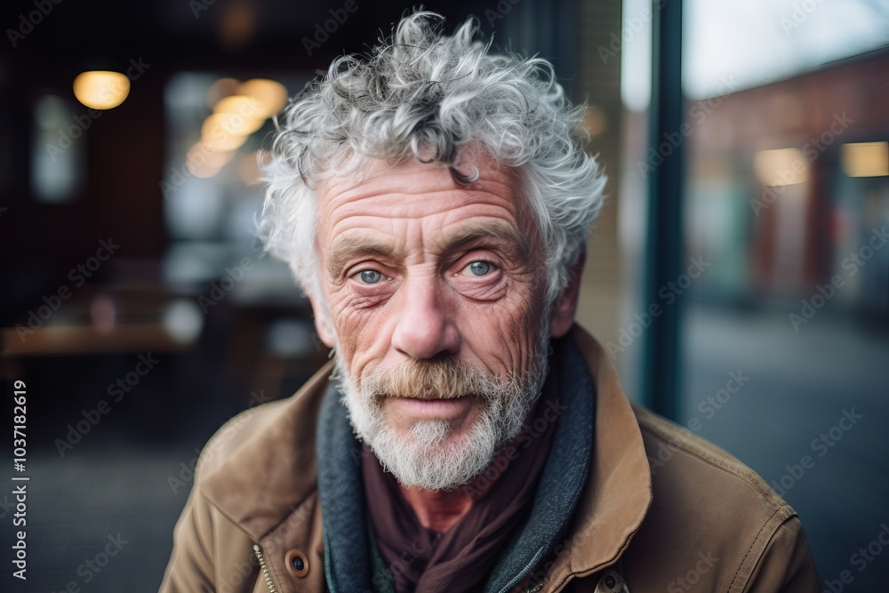 Portrait of senior man with grey hair and beard in the city. Portrait of senior man with grey hair and beard in the city.