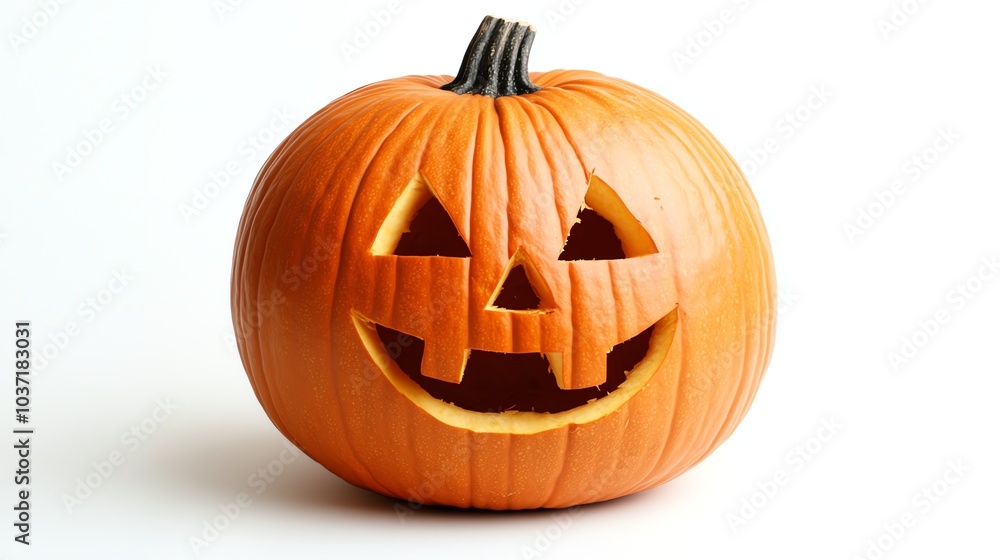 A classic jack-o'-lantern with a friendly grin, carved into a bright orange pumpkin. A classic jack-o'-lantern with a friendly grin, carved into a bright orange pumpkin.