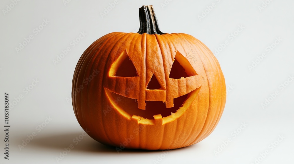 A classic jack-o'-lantern with a friendly grin, carved into a bright orange pumpkin. A classic jack-o'-lantern with a friendly grin, carved into a bright orange pumpkin.