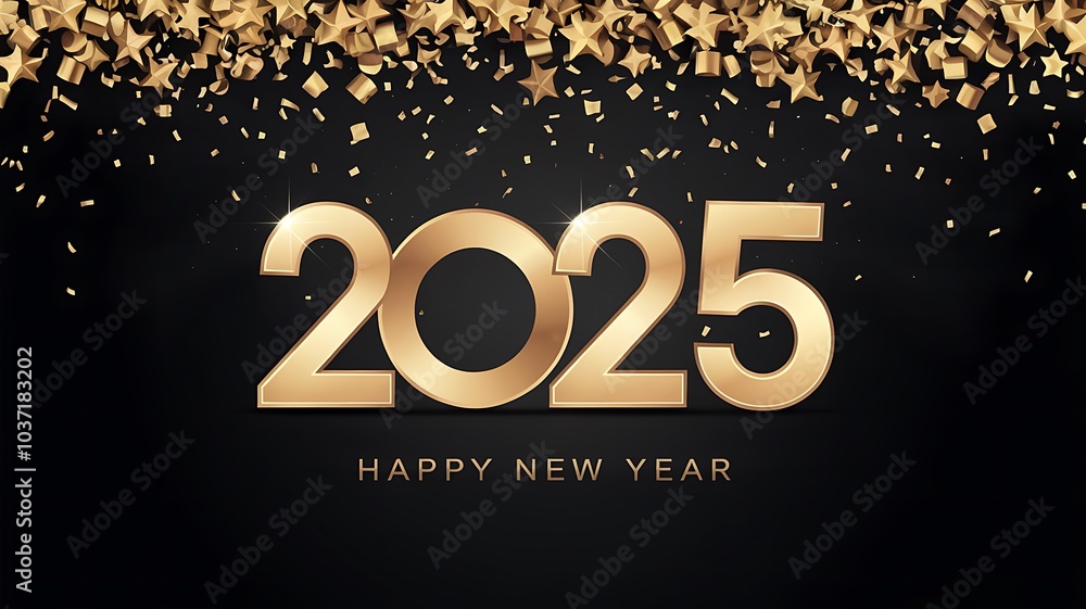 Golden 2025 Happy New Year with Confetti Golden 2025 Happy New Year with Confetti