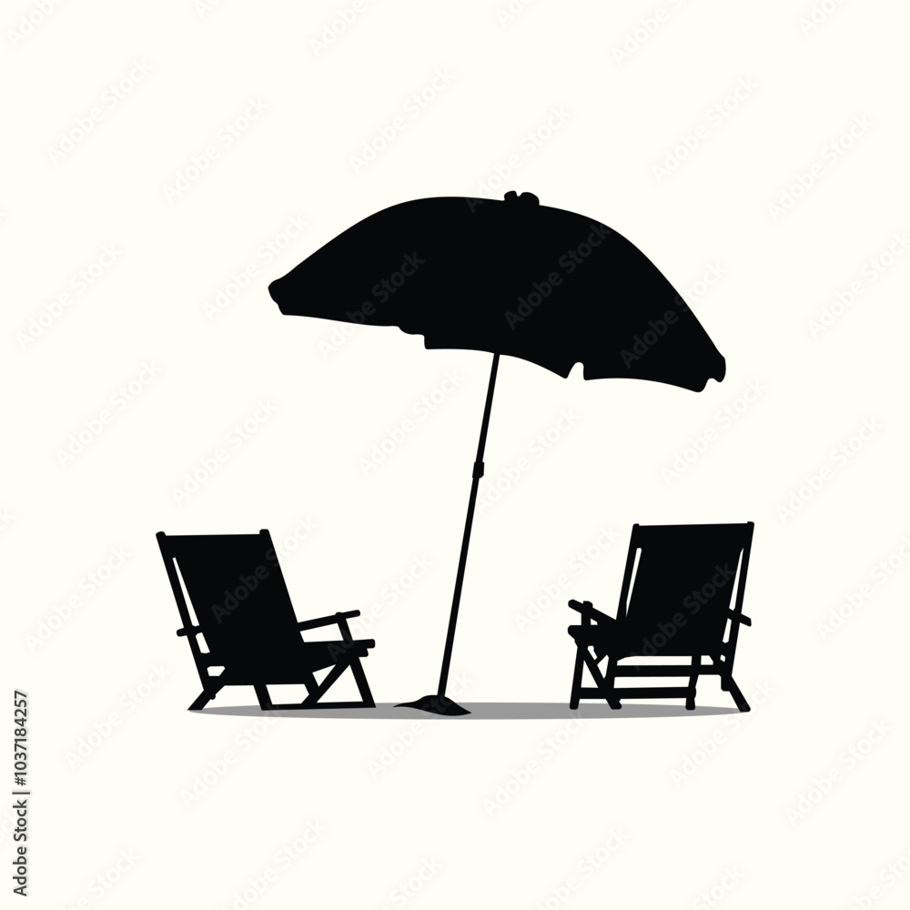beach chairs and umbrella on white beach chairs and umbrella on white