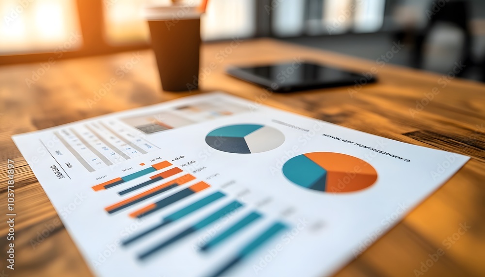 A vibrant business chart displays various graphs and pie charts on a wooden table, alongside a coffee cup and tablet, symbolizing data analysis and productivity. A vibrant business chart displays various graphs and pie charts on a wooden table, alongside a coffee cup and tablet, symbolizing data analysis and productivity.