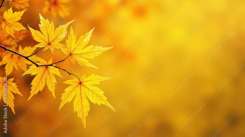 Bright Autumn Maple Leaves on Golden Background - Perfect for Seasonal Fall Imagery Bright Autumn Maple Leaves on Golden Background - Perfect for Seasonal Fall Imagery